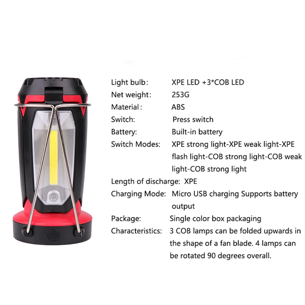 XPE + 3 * COB светодиодный рабочий свет фонарик для кемпинга аварийный USB