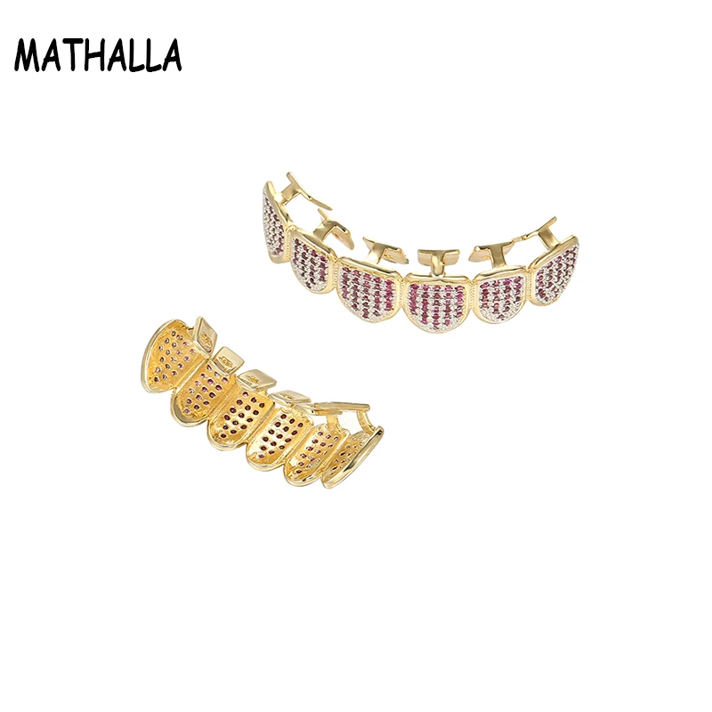 MATHALLA в стиле хип хоп Grillz Gold зуб фиолетовые ааа CZ Micro Pave верхней и нижней