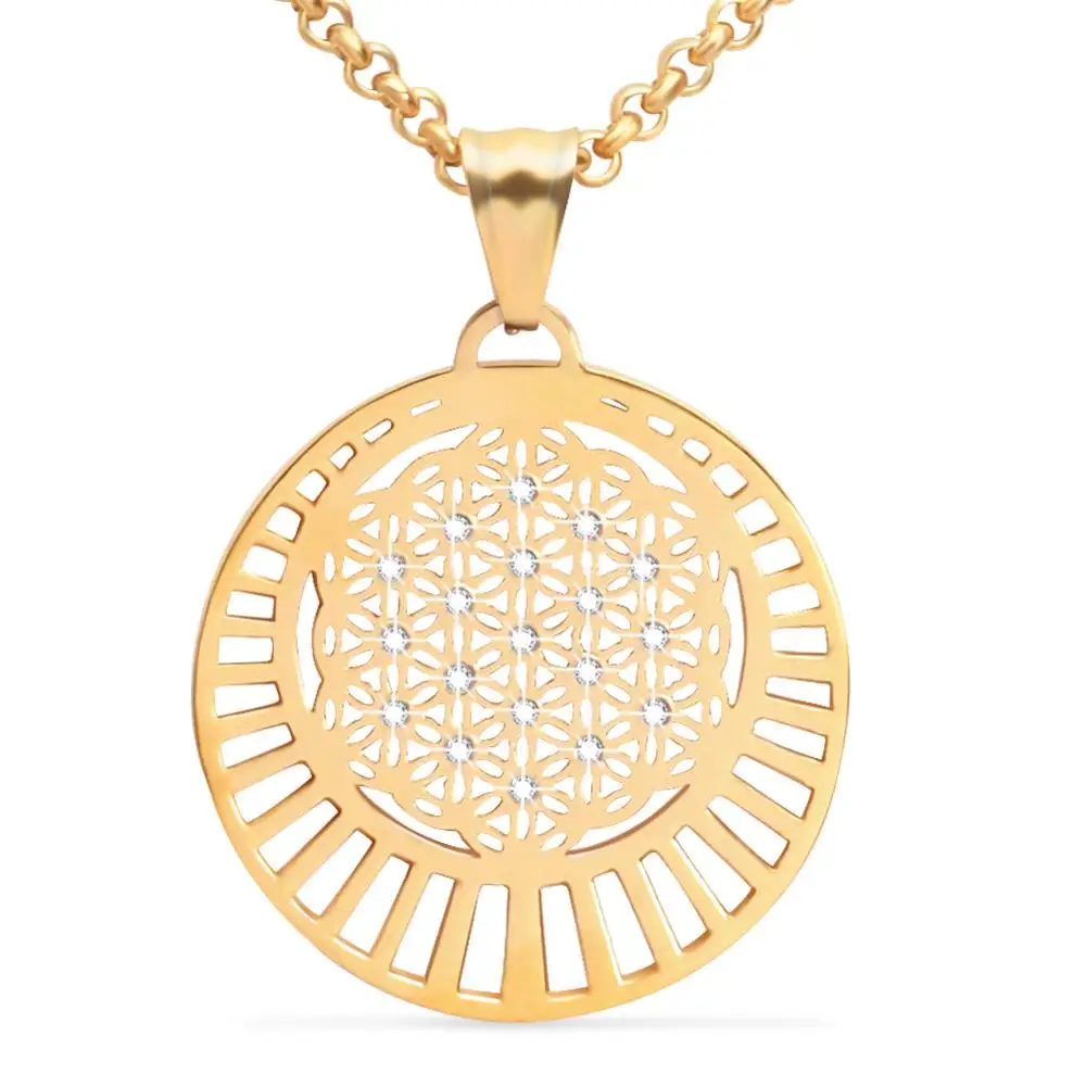 Gold SOITIS Высокое качество нержавеющая сталь круглый кулон Iced out Блестящий горный хрусталь хип хоп ожерелья ювелирные изделия подарок Прямая поставка - Окраска металла: Gold