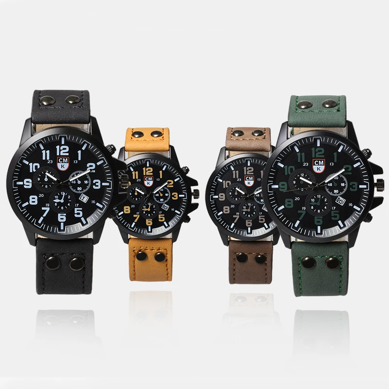 Военные мужские часы кожаный ремешок дата бизнес бренд роскошные повседневные