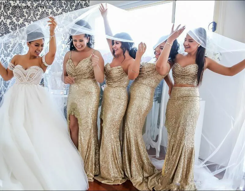 2019 Cheap Bridesmaid Dress Mixed Styles Gold Country Garden Formal Wedding Party Guest Maid of Honor Gown Plus Size Custom Made | Свадьбы и