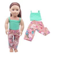 doll clothes lake green vests suit printed pants toy accessories 18 inch girl doll and 43 cm baby doll c301