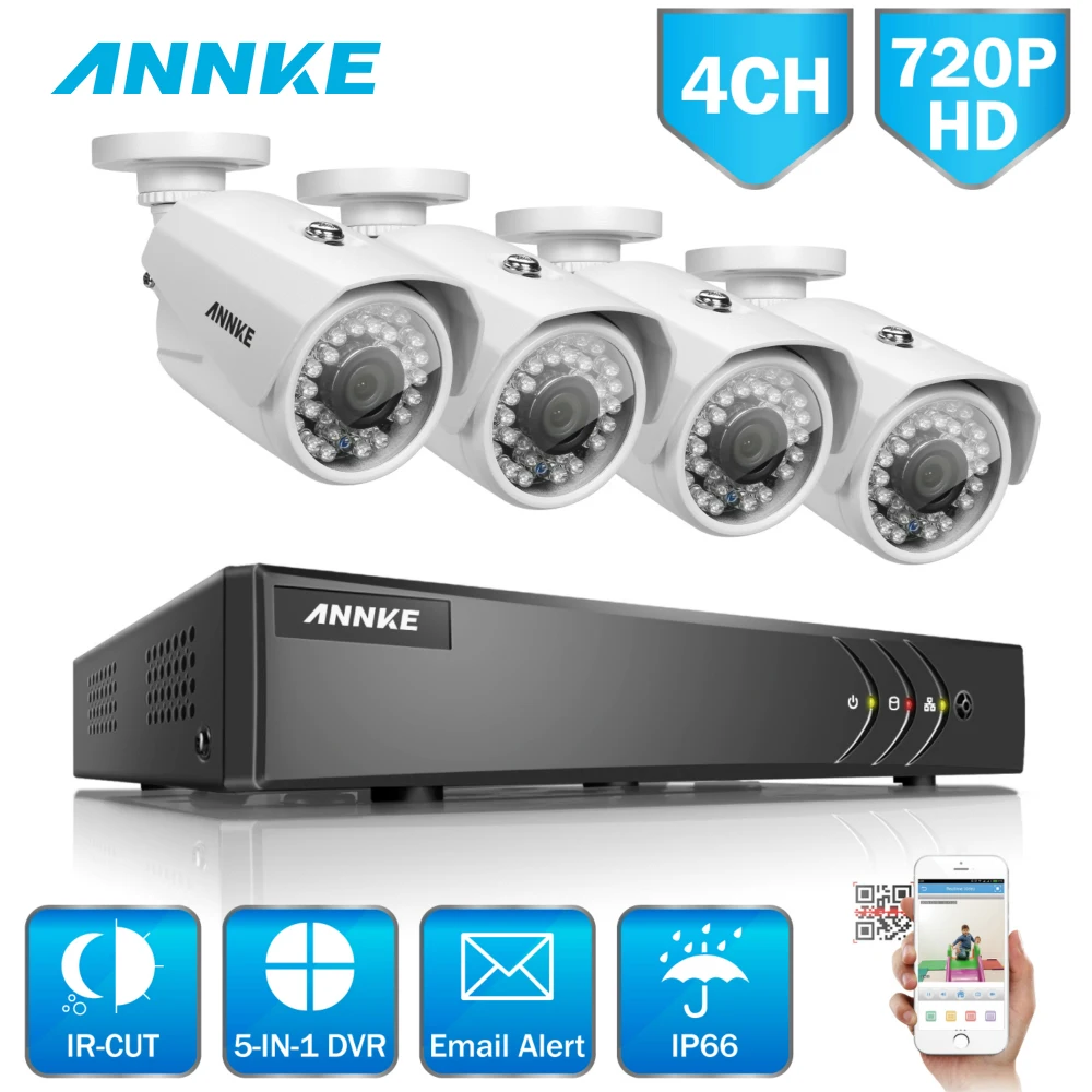 ANNKE 1080N 4CH 720P Домашняя безопасность HD DVR 4 шт. 1MP 1200TVL AHD камера ИК CCTV Камера Системы 8