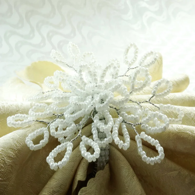 

qn16041301 glass beades flower napkin rings set of 12 for wedding free shipping , decoration napkin holder set of 50