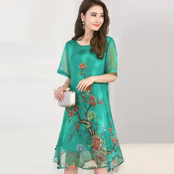 2018 женское летнее платье с цветочным принтом шифоновое офисное круглым вырезом и