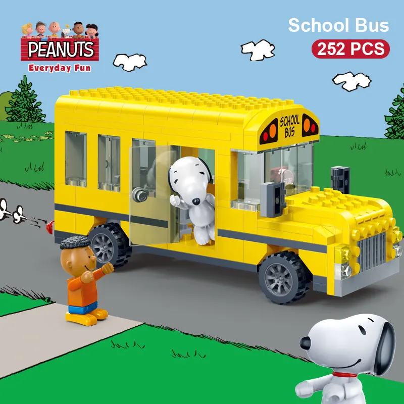 BanBao 7506 Горячие IP Snoopy арахис DIY школьные автобусы автомобили пластиковые