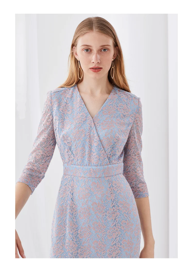 Lady's V-neck seven-sleeve lace Dress sewing patterns patrones de costura ropa mujer DIY WW-W1023