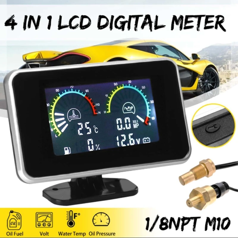 4 в 1 Lcd Автомобильный цифровой ЖК дисплей инструмент масляной Давление Датчик