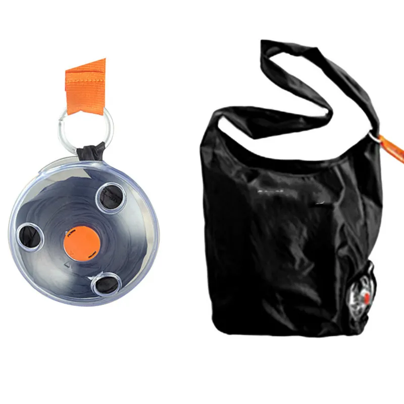 

black/orange color random Magic Roll Up Round Folding Reusable Travel Totes Shopping Bag Transparent case Bag