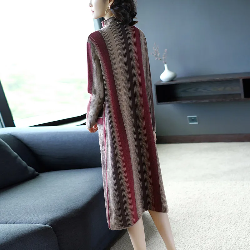 Модное Полосатое трикотажное платье миди, vestido de festa, офисные женские платья, Vestidos Robes Femme, стильное платье, Украина