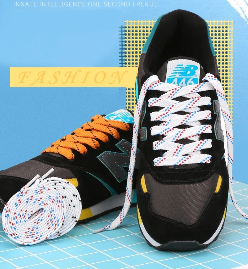New twill two-color casual personality shoelace double-layer flat black and white blend shoe lace T122