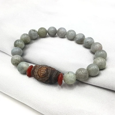 Labradorite Lii Ji натуральный камень Пикассо яшма Лабрадорит и т. д. с резной Тибетский три глаза дзи бусины браслет для мужчин аксессуары подарок - Цвет камня: Labradorite