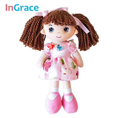 InGrace/Новая мода для девочек, первая кукла, пряжа из коричневых волос, 25 см, мини-кукла для маленькой девочки с розовым цветком, платье, подарок, игрушка, Рождественский Декор - Цвет: pink