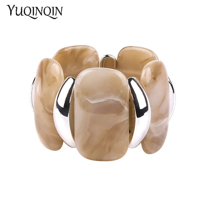 Женский Браслет-манжета эластичный из акрилового серебра и металла | Украшения