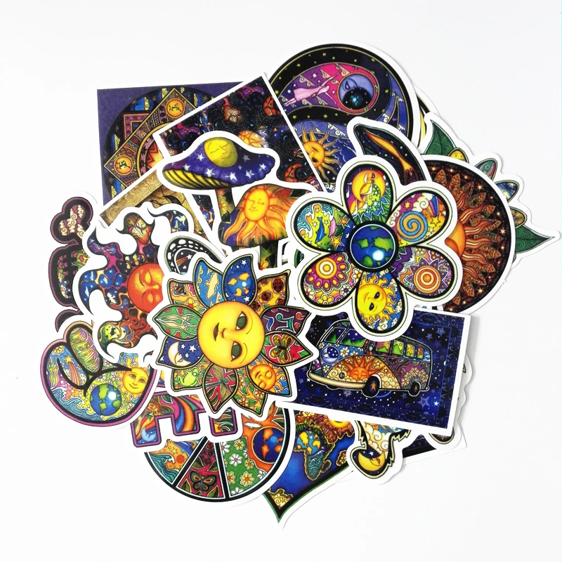 

25Pcs/lot Colorful 2022 Waterproof Sun Moon Wishing World Peace Stickers For Snowboard Laptop Luggage Bicycles Backpack