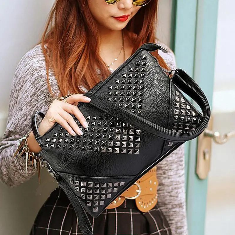 Женские кожаные сумки высокого качества через плечо с заклепками женские