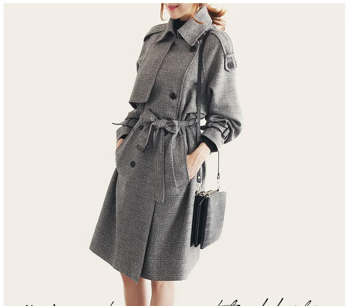 Женский Тренч с двумя пуговицами длинная клетчатая ветровка верхняя одежда для