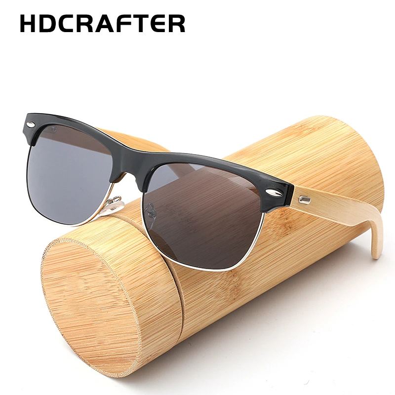 

HDCRAFTER 2017 новые мужские бамбуковые солнцезащитные очки в стиле ретро винтажные Полуободковые деревянные солнцезащитные очки для мужчин и же...