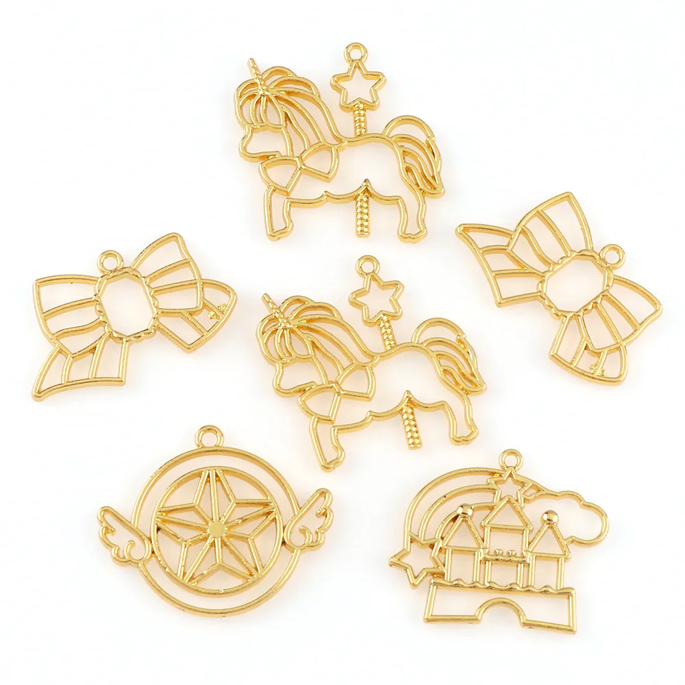 4 шт./лот смешанный стиль лошадь звезда дом лук искусственное золото