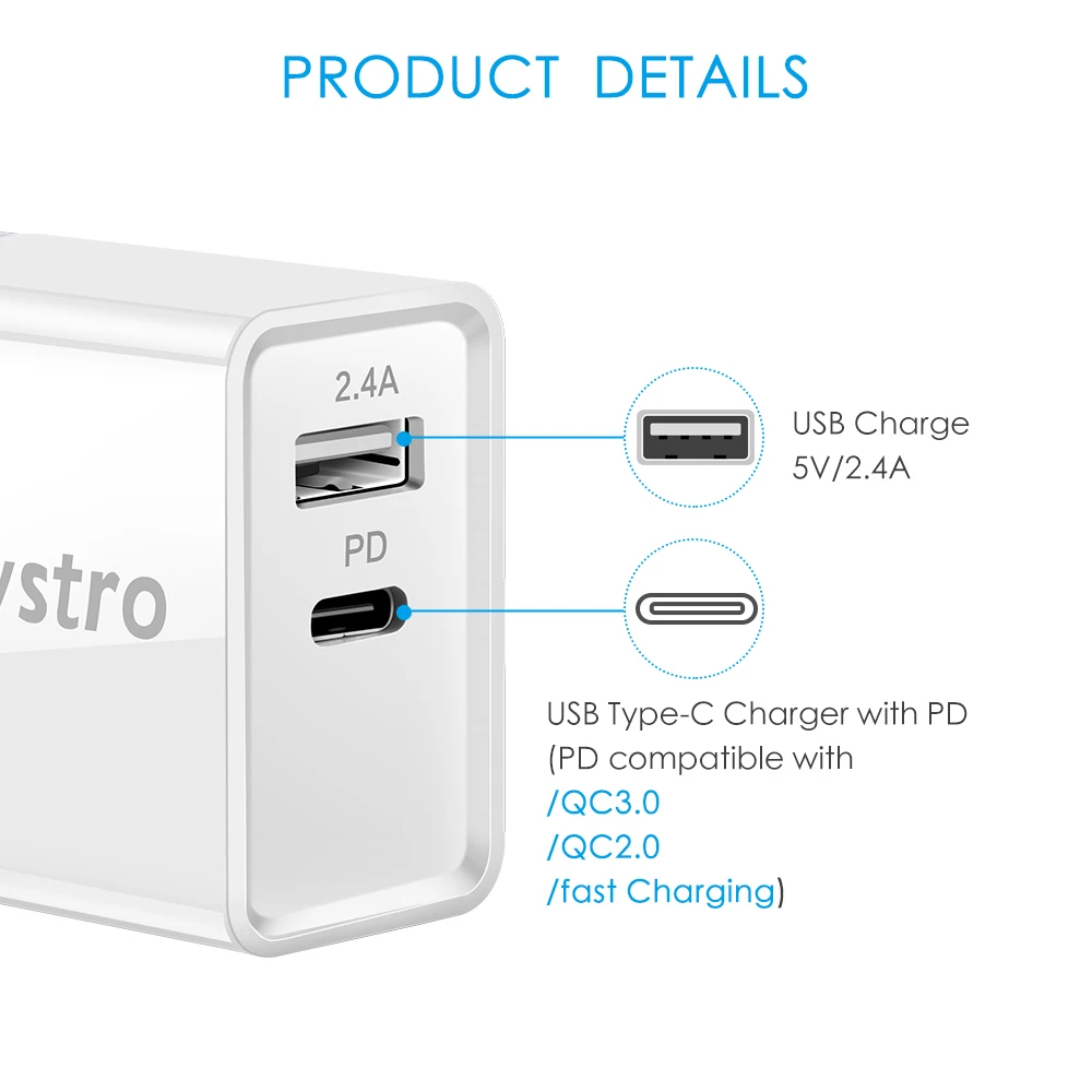 Зарядное устройство PD с 2 портами USB Type C 30 Вт 5 В 3 А|Зарядные устройства для