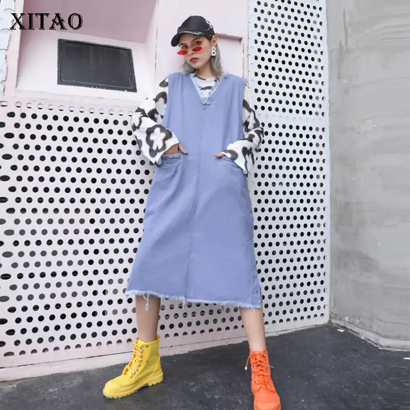 XITAO Tide/большие размеры тонкое джинсовое платье женское элегантное модное без