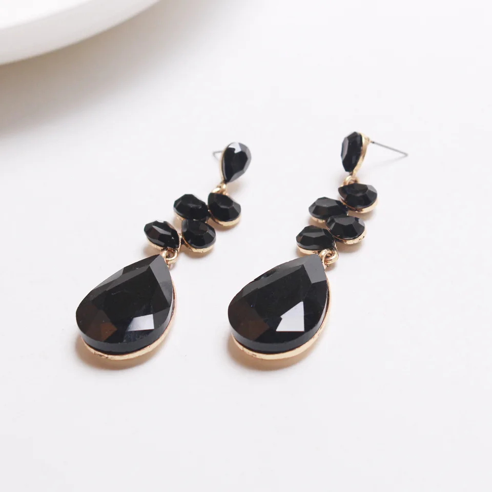 YONGMAN JEWELRY черный кристалл воды серьги Длинные Teardrop Винтаж вечерние свадебные