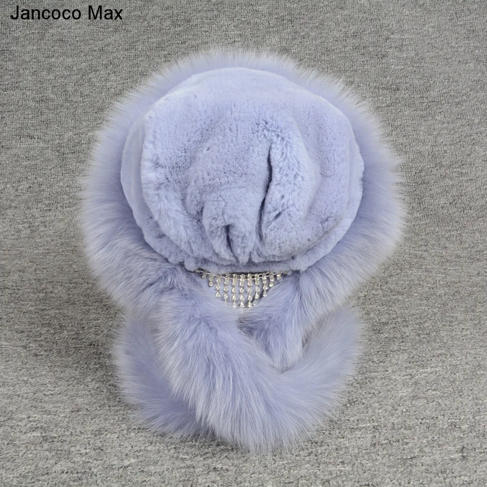 Jancoco Max/новые стильные женские теплые зимние шапки из натурального меха кролика Рекс и лисы модные меховые шапки шарф наивысшего качества S7145