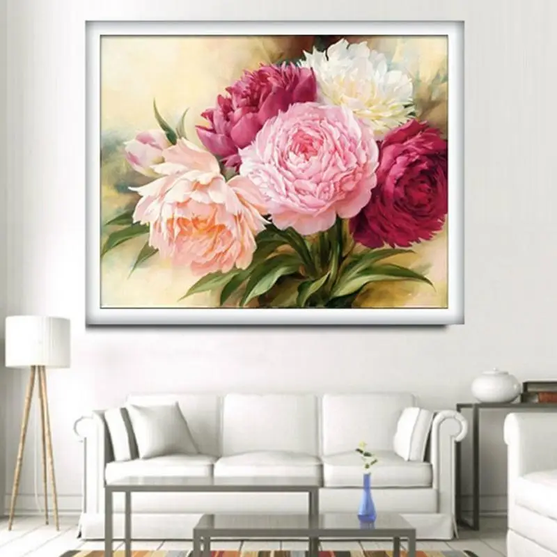 Diamonds Embroidery Handmade needlework Round Diamond Cross Stitch Kits Peony Flower Painting | Дом и сад