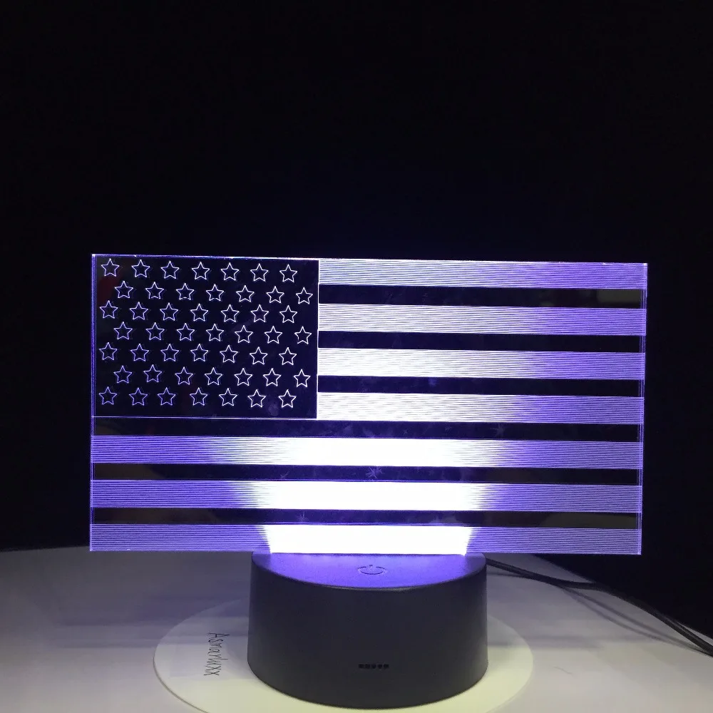 Американский флаг полосы Форма настольная лампа 7 цветов Изменение USB Украшения в