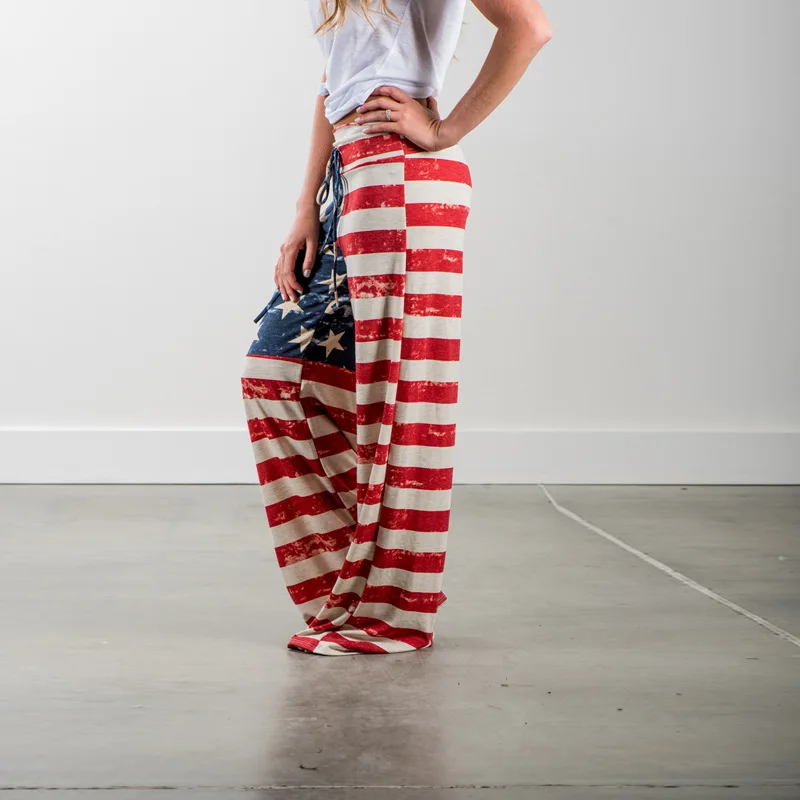 

Women Pants Fashion Women 'S Summer Long Pants America National Flag Printed Fast Trousers Full Length Medium Waist Casual