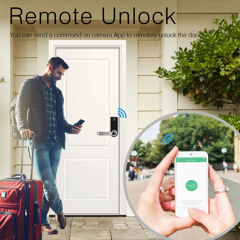 Беспроводное приложение отпечатков пальцев умный дверной замок с Wi-Fi камерой, сенсорный экран цифровой пароль Левая или правая ручка