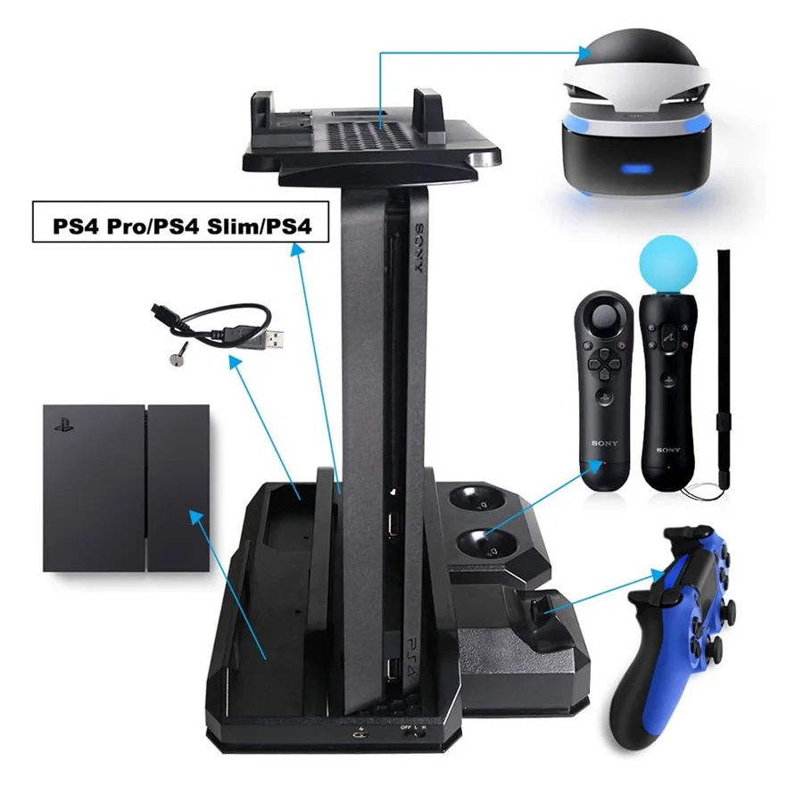 Многофункциональная Вертикальная консоль охлаждающая подставка PS4 Pro/PS4 Slim/PS4 PS Move PS4 контроллер зарядная станция VR Держатель Витрины