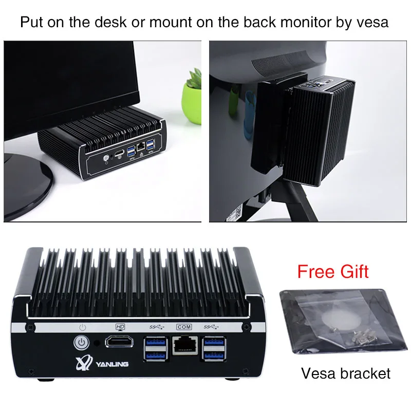 Yanling Pfsense безвентиляторный мини ПК x86 core i3 7100u celeron 3865u 6 * Intel Lans DDR4 linux брандмауэр