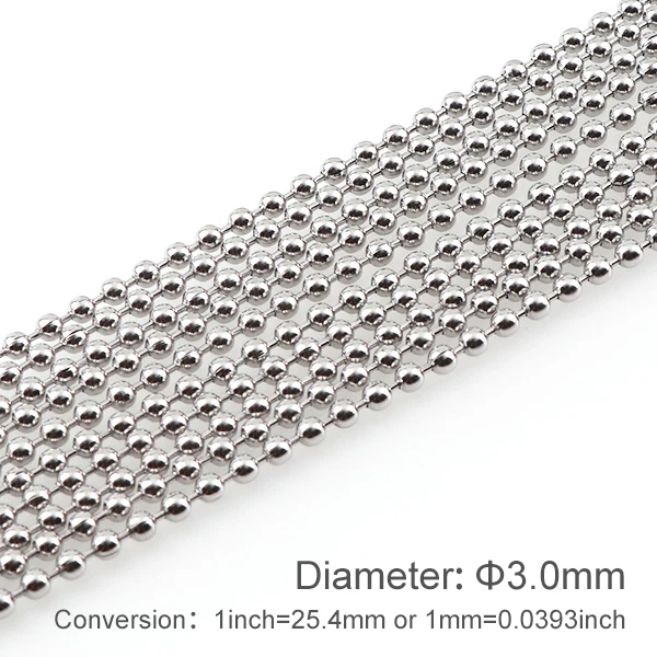 3mm 5 meters 5 метров, 1,5 мм, 2 мм, 2,4 мм, 3 мм, нержавеющая сталь, бисерный шар, цепь, объемные ювелирные изделия, цепочки, сделай сам, брелок, ожерелье, модное ювелирное изделие - Окраска металла: 3mm 5 meters