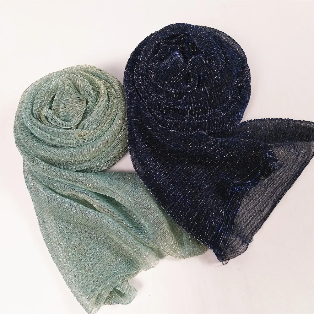D1 glitter scarves plain shimmer elastic long headband fashion scarf hijab wraps muslim shawls