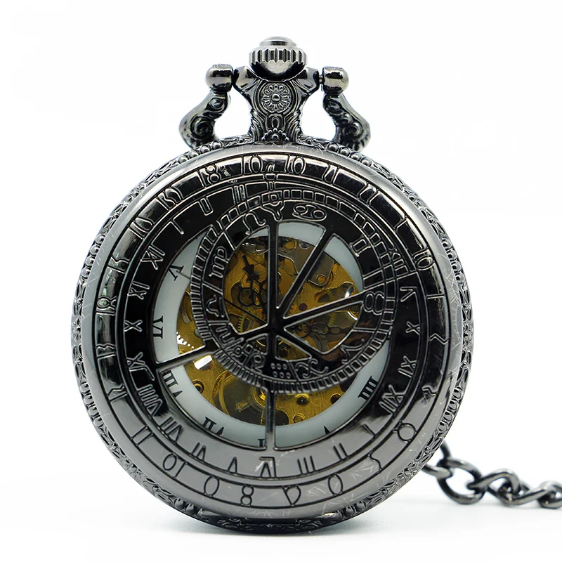 Antique Black Guide Instrument Embossed Skull Handwind Mechanical Pocket Watch Vintage Steampunk Pendant Accessories Men's Clock