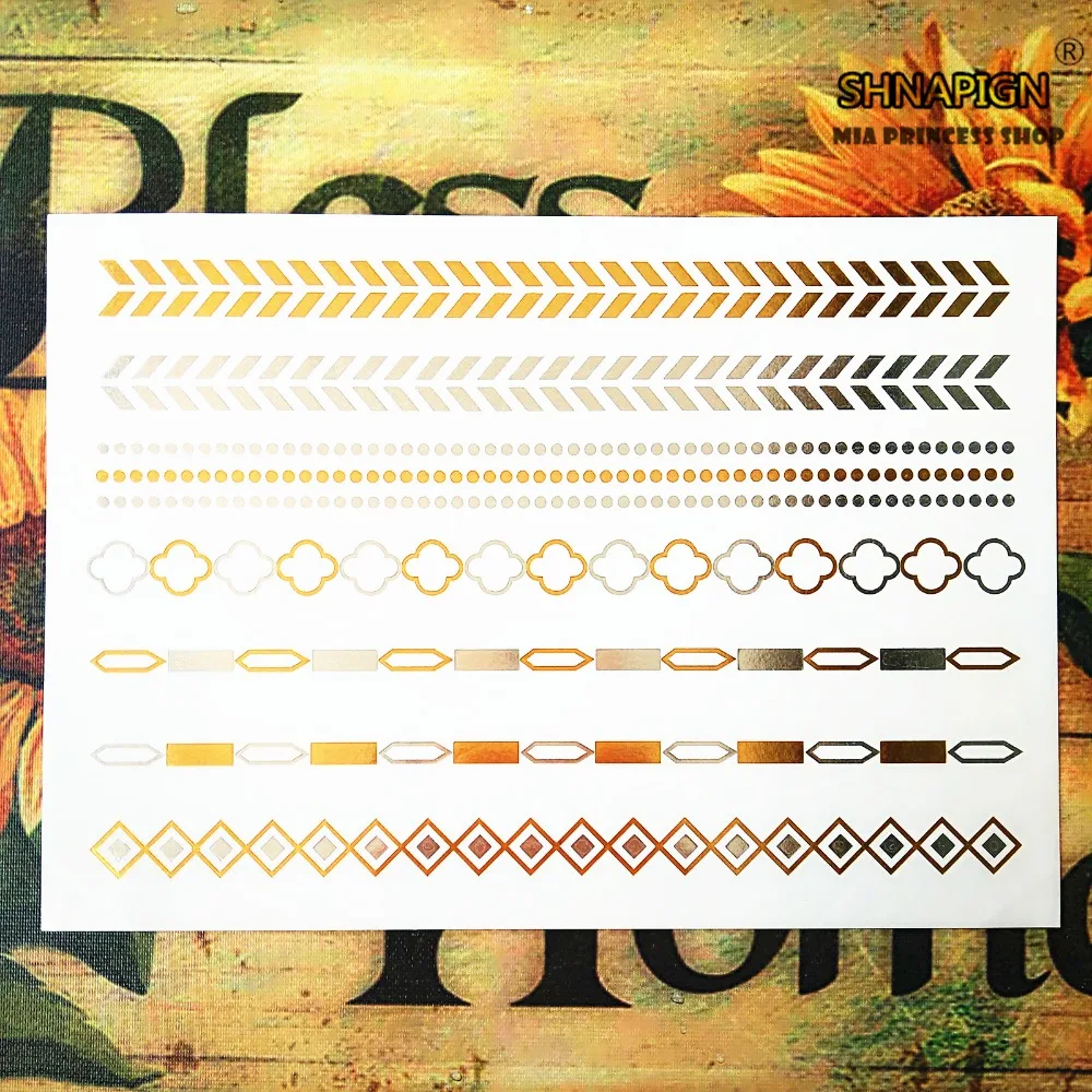 SHNAPIGN 24 стиль Временные татуировки боди арт цепи полосы золотой дизайн флэш