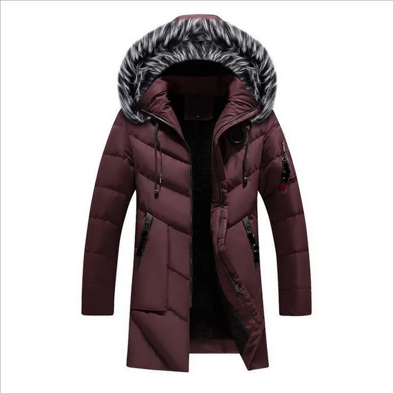 Parkas Men Fashion Warm Large Fur Collar Cotton Coat Hooded Brand Men's Outwear Striped Jacket | Мужская одежда