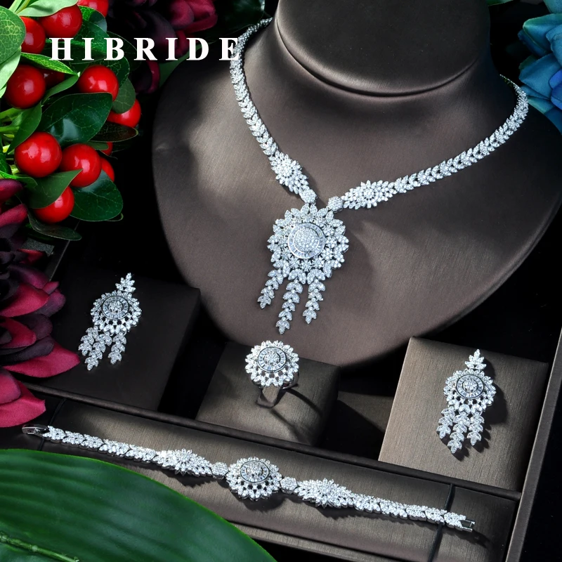 HIBRIDE красивый цветок Нигерия CZ Кристалл Свадебные Ювелирные наборы для свадьбы