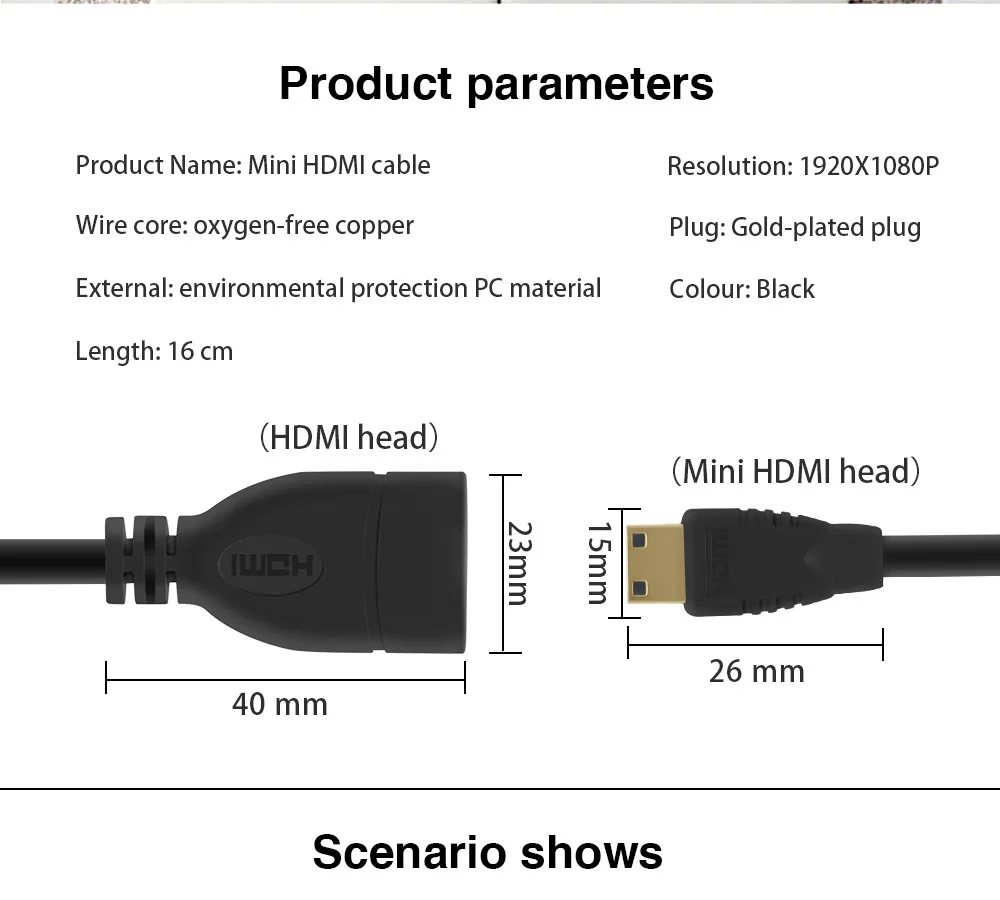 1080P 15 см мини HDMI к HDMI Женский кабель конвертер удлинитель 1,4 В мини HDMI удлинитель для камеры ПК ТВ проектор