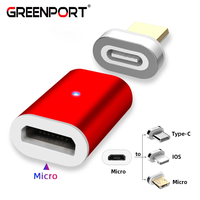 GREENPORT Micro Usb адаптер магнитное зарядное устройство Тип C конвертер для samsung iPhone Xiaomi huawei телефон зарядное устройство Кабельный разъем