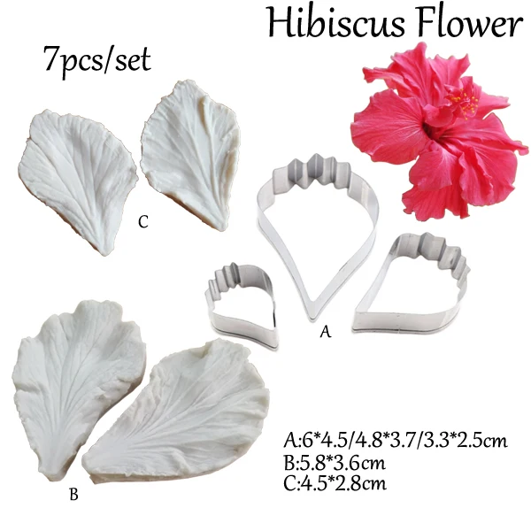 Hibiscus flower Тюльпан Лепесток Veiner& Cutter силиконовые формы помадка формы для украшения торта инструменты для шоколада Gumpaste, Sugarcraft плесень CS267 - Цвет: Hibiscus flower