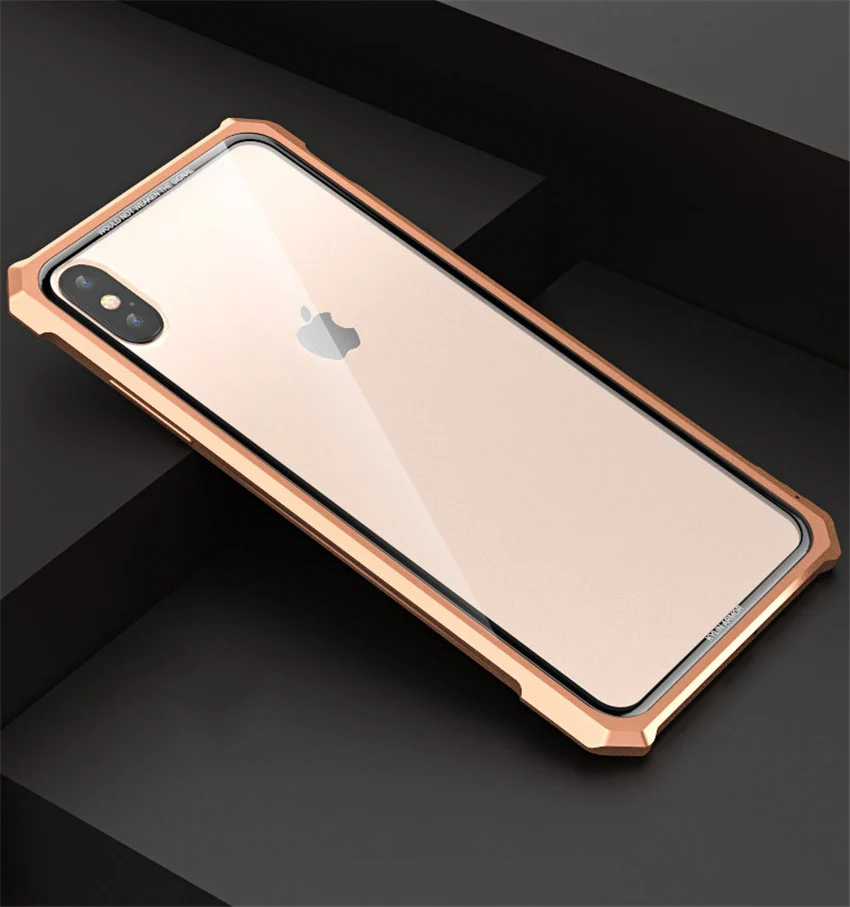 Алюминиевый металлический бампер+ чехол из закаленного стекла для iPhone XR XS Max роскошный противоударный чехол для iPhone XS XR - Цвет: gold