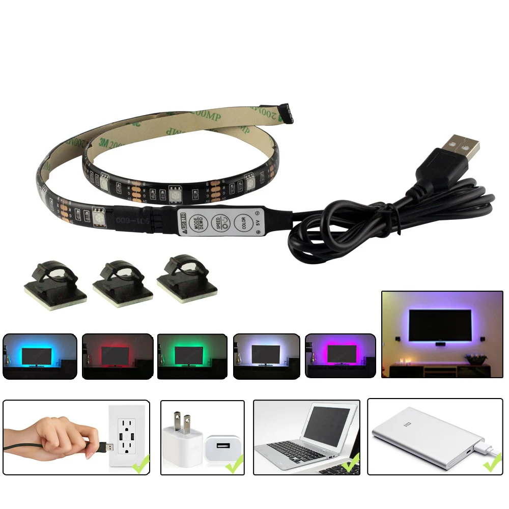 Светодиодная лента USB 5 в RGB светодиодный USB ленточный светильник 50 см 1 м ТВ задний светильник s для компьютера ПК фоновый Акцент Светильник ing IP65