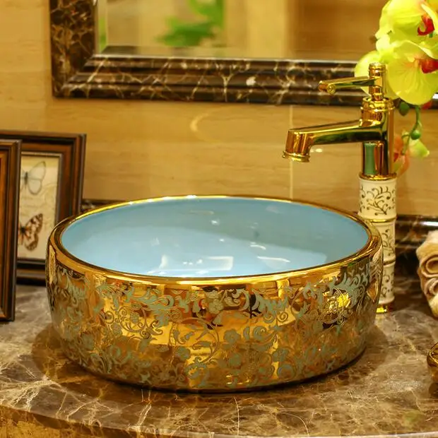 Керамическая раковина для ванной комнаты 5 цветов золотой цветок художественный