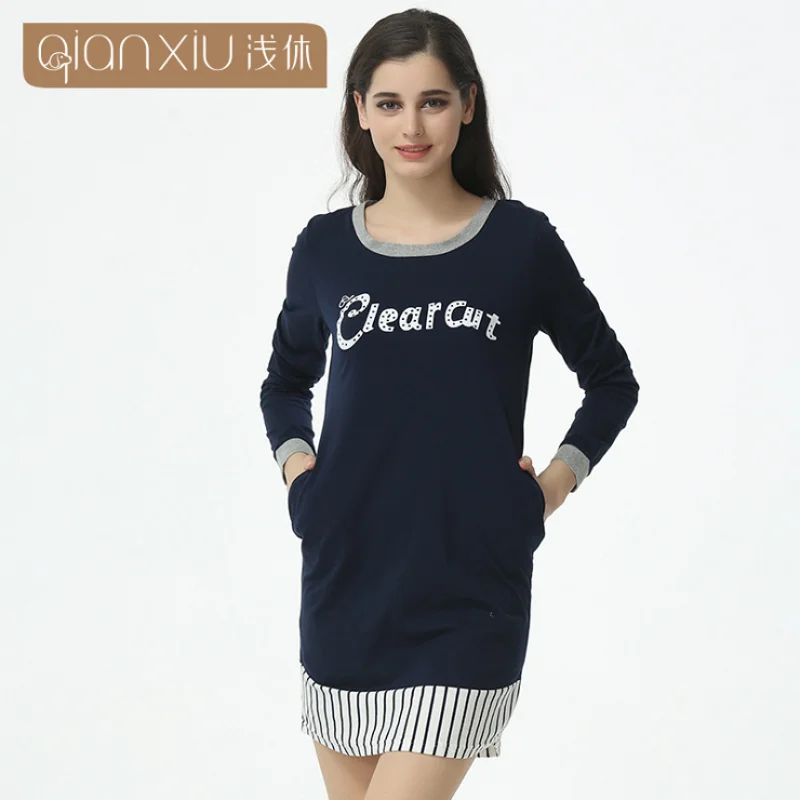 2019 Autumn Brand Homewear Women Casual nightdress Female Cotton sleepwear dress Ladies Long sleeve O-neck collar nighty | Женская