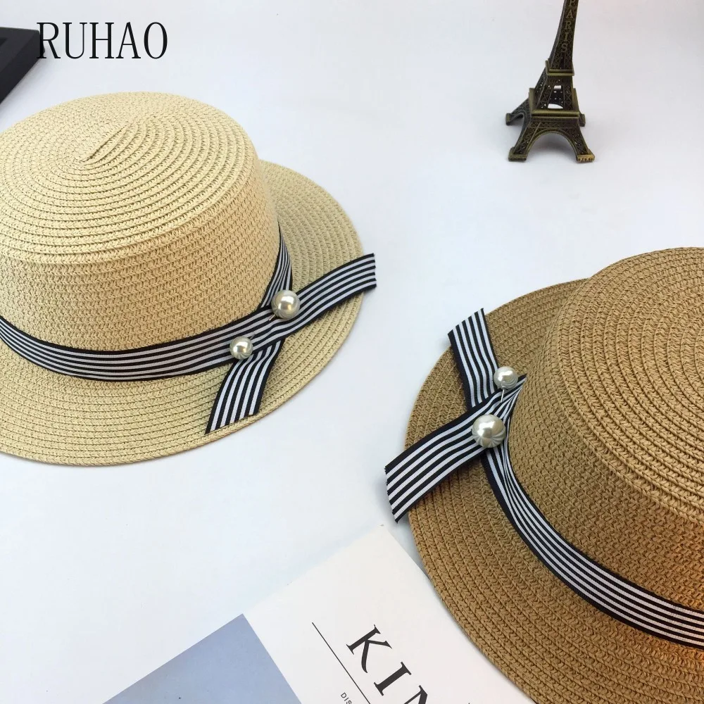 Летняя Дамская лента RUHAO Классическая плоская Солнцезащитная шляпа с бантом