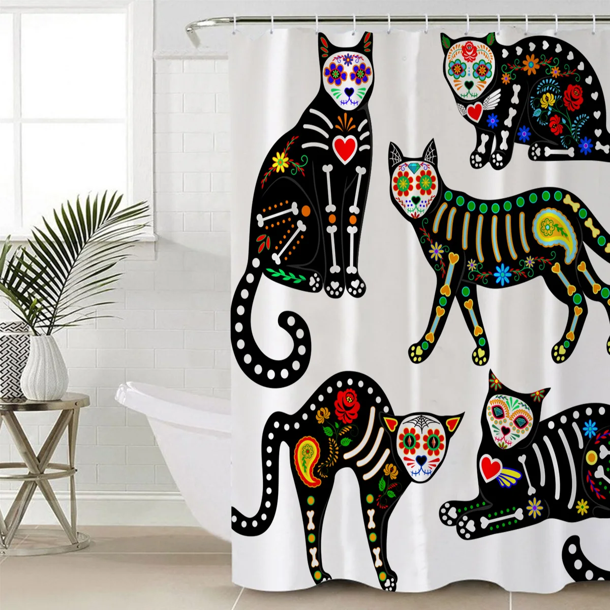 WARMTOUR Shower Curtain Halloween Cat Christmas Extra Long Fabric Bath Curtains Bathroom Decor with Hooks | Дом и сад
