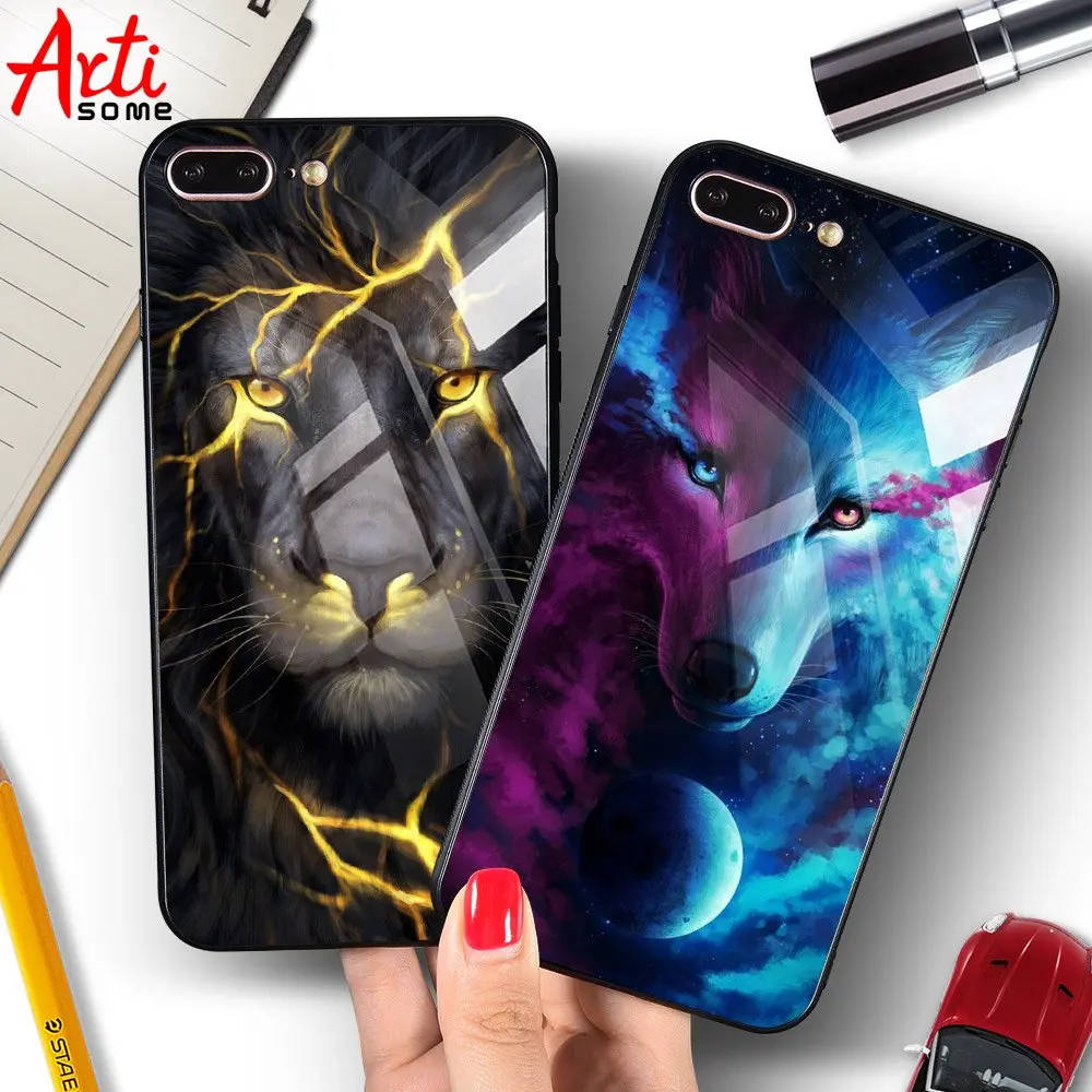 Чехол из закаленного стекла для iPhone 7 6 8 6S Plus чехол X XS MAX с животным узором мягкая