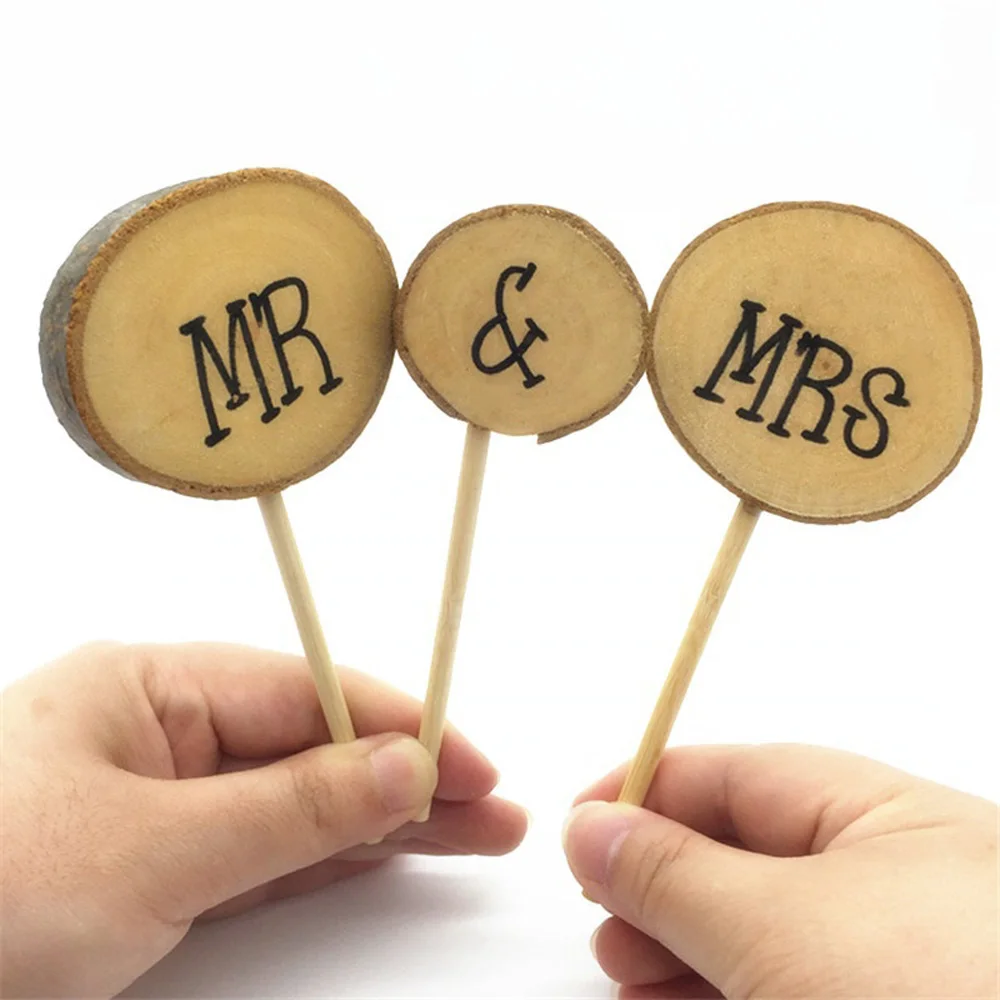 Свадебный Топпер MR & Mrs в деревенском стиле для торта обручальный деревянный